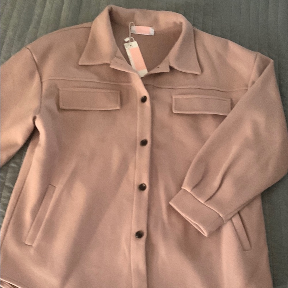Pink Utility Jacket with Relaxed Fit and Collared Neckline